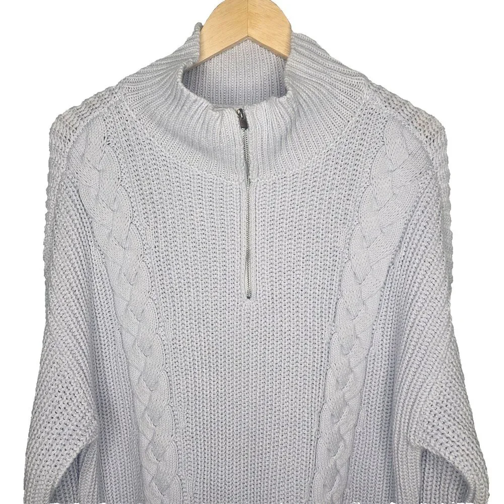 HAVEN WELL WITHIN Cable Knit Sweater XL 1/4 Zip Blue Fisherman Coastal Relaxed